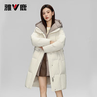 雅鹿 17648款 拼接可脱卸连帽 绿卡其 S 女士羽绒服