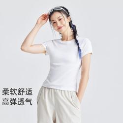 拓路者 正肩透气短袖T恤衫女百搭圆领半袖纯色短款体恤衫