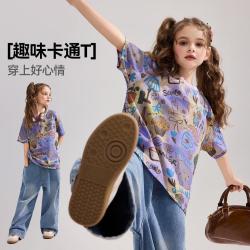ASK junior 儿童短袖T恤夏趣味印花满印体恤女童透气跑步运动上衣