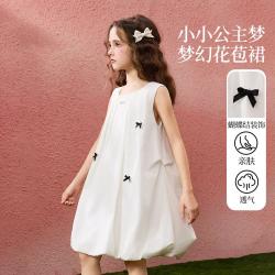 ASK junior 纯棉儿童裙子夏度假连衣裙花苞裙蝴蝶结肌理感女童公主裙