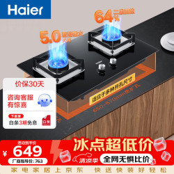海尔 燃气灶液化气灶 家用双灶具厨房 5.0kw液化气 64%热效率 钢化玻璃面板 液化气