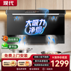 现代 油烟机顶侧双吸22立方家用大吸力7字形抽油烟机挥手控制厨房吸油烟机自动清洗