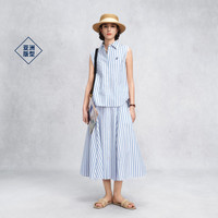 GANT 春夏女士纯棉条纹衬衫无袖休闲百搭衬衣 426-蓝色 XL