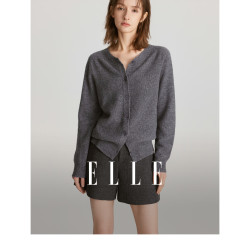 ELLE 100%绵羊毛圆领针织衫 深灰色 L