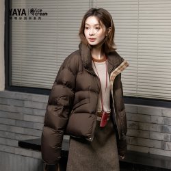 鸭鸭羽绒服 鸭鸭26冬女立领宽松厚款格子短款小个子外套羽绒服