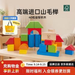 Hape 拼搭木质积木玩具婴幼儿童生日礼盒40粒彩虹积木E8321