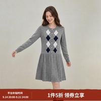 茵曼 学院风菱格提花百褶针织连衣裙2026秋季女装新款北极绒短裙 灰色 S