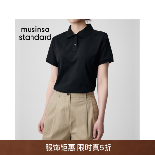 韩国26夏季面料凉感女士短袖Polo衫T恤 黑色（BK） S