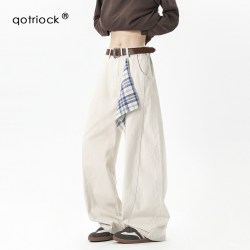 QOTRIOCK 美式解构杏色方巾弯刀工装裤男女2026秋季运动休闲裤宽松阔腿长裤