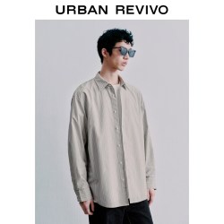 UR 2026秋季新款男装时尚撞色条纹拼接翻领开襟衬衫UMF260028 蓝色条纹 L