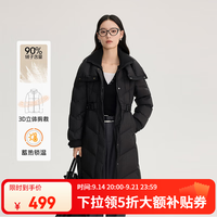 艾莱依 中长款双层领3D显瘦蓄热羽绒服  炭黑
