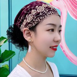VF 2026新款洋气绣花发带帽遮白发包头帽时尚蕾丝盘发帽子女款头巾帽