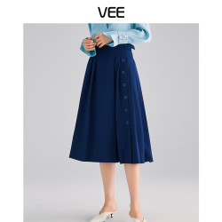 VEE 气质通勤压褶设计感优雅长裙半身裙