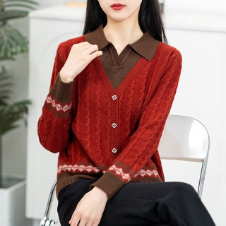 洋气时尚麻花翻领针织衫新款套头假两件毛衣百搭宽松女士上衣显瘦