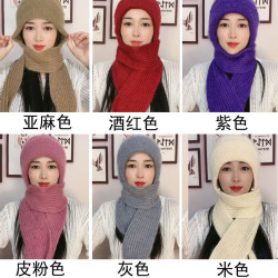 VF 冬季加厚女士帽子针织里衬加绒保暖冬天帽子围巾一体松鼠绒网红款