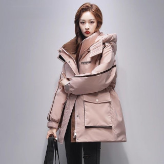 时尚休闲棉服女中长款拼色工装克服加厚收腰保暖显瘦宽松棉衣外套