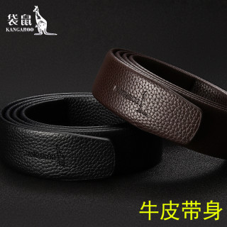 KANGAROO 皮带男不带头牛皮自动扣腰带条3.5cm 男士百搭休闲无扣腰带