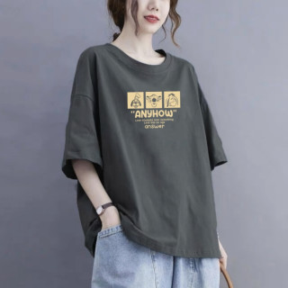 纯棉t恤女夏季ins潮韩版大码宽松休闲短袖洋气半袖圆领显瘦上衣服