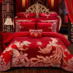 九叶家纺长绒棉刺绣大红婚庆四件套六件套十件套
