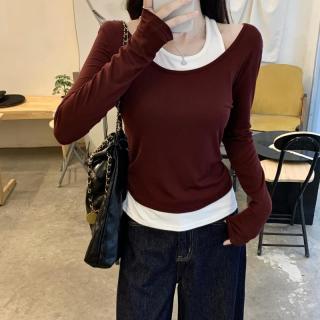 修身显瘦百搭长袖t恤女2025冬季新款设计感上衣内搭洋气打底衫