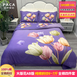 PACA 新款全棉斜纹加厚四件套纯棉斜纹棉AB版大版印花渐变紫色床品套件
