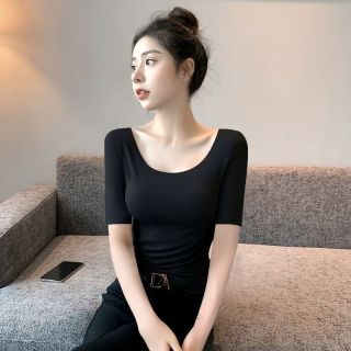 爆款t恤女短袖2025年新款冰丝款修身打底衫夏季紧身体恤上衣潮