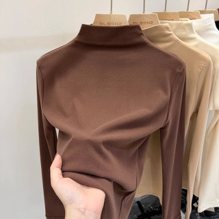 加厚半高领德绒打底衫女士秋冬网红时髦洋气保暖内搭长袖T恤上衣