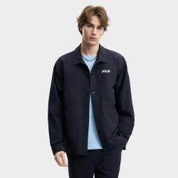 FILA 男式衬衫翻领工装夹克时尚百搭日常休闲宽松梭织长袖外套