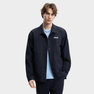 FILA 男式衬衫翻领工装夹克时尚百搭日常休闲宽松梭织长袖外套