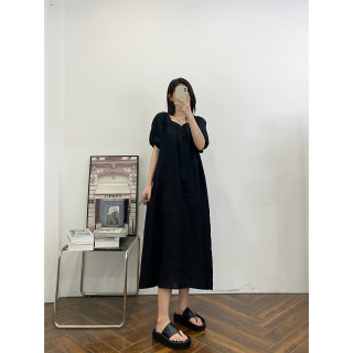 2026夏季新款方领大码小黑裙长款宽松显瘦短袖连a字衣裙女