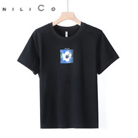 NILICO 时尚圆领印花纯棉T恤舒适女款女士休闲秋季秋冬