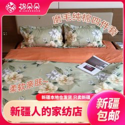 新疆包邮-纯棉磨毛印花四件套柔软亲肤单双人通用床品套件全