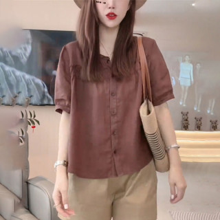 减龄短袖衬衫夏季新款设计感小众v领薄款衬衣时尚气质遮肚上衣女