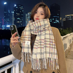 秋冬韩版流苏格子围巾女高级感百搭保暖韩版时尚围脖百搭秋冬围巾