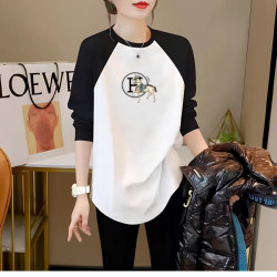 大码女装2023早秋新款纯棉外穿洋气长袖t恤女学生长款遮臀打底衫