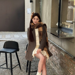 美拉德风秋冬撞色时尚条纹格子围巾女双面厚实长款网红围巾披肩