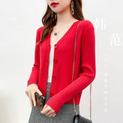 针织衫显瘦红色百搭女上衣可外穿长袖毛衣打底衫内搭新款修身洋气