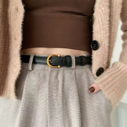 简约牛皮皮带棕色正品2026黑色复古潮流女裤带真皮牛仔裤腰带新款