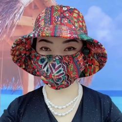 新款遮阳帽口罩一体男女夏季采茶骑车遮脸紫外线防晒干活透气网红