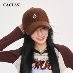 CACUSS 秋冬帽子冬季女百搭新款羊羔绒大头围显脸小保暖鸭舌棒球帽