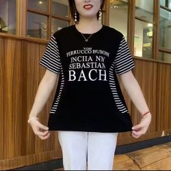 妈妈装女士夏季圆领中老年拼接印花大码T恤宽松洋气时尚休闲百搭