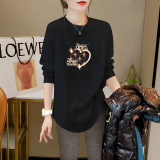 纯棉大版秋季黑色正肩长袖t恤女学生遮臀宽松洋气打底衫上衣ins潮