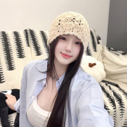 蕾丝编织洋气新款网红帽子薄款夏季女款百搭鞠婧祎同款针织包头帽