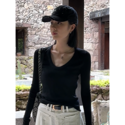 新款U领百搭纯色长袖针织衫时尚通勤品质女装新款2024上衣修身