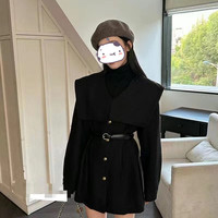 面料升级款韩版网红娃娃领夹棉外套女小个子高级感大翻领毛呢大衣