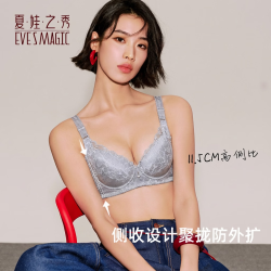 夏娃之秀 聚拢文胸调整型深V蕾丝花瓣高端内衣小胸收副乳小胸胸罩 银灰 75B /34B(薄杯约1CM)