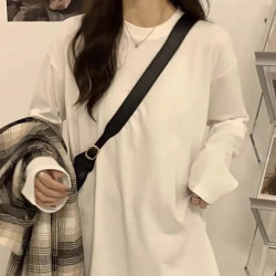 2024秋季新款打底衫女纯棉长袖T恤上衣情侣装圆领纯色百搭宽松潮