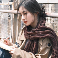 褶皱秋冬棉麻围巾春秋新款旅游保暖文艺复古百搭丝巾纯色披肩围脖