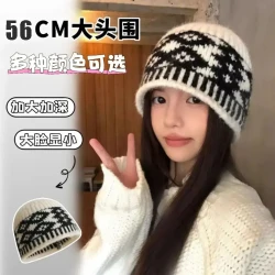 小众套帽渔夫帽复古提花设计款水桶帽防寒针织毛线帽