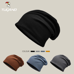 啄木鸟 网红堆堆帽男大头围夏季薄款针织包头帽时尚韩版百搭男士毛线冷帽